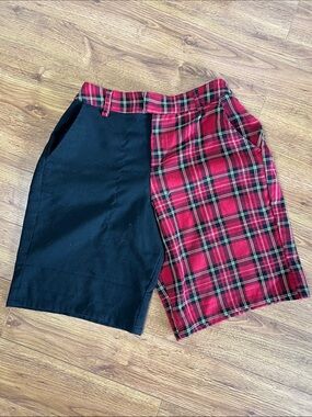 Hot Topic Two-Tone Black and Red Plaid Shorts